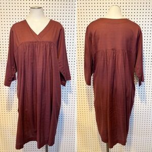Gudrun Sjoden | Organic Cotton V-Neck Lagenlook Midi Dress Burgundy XL